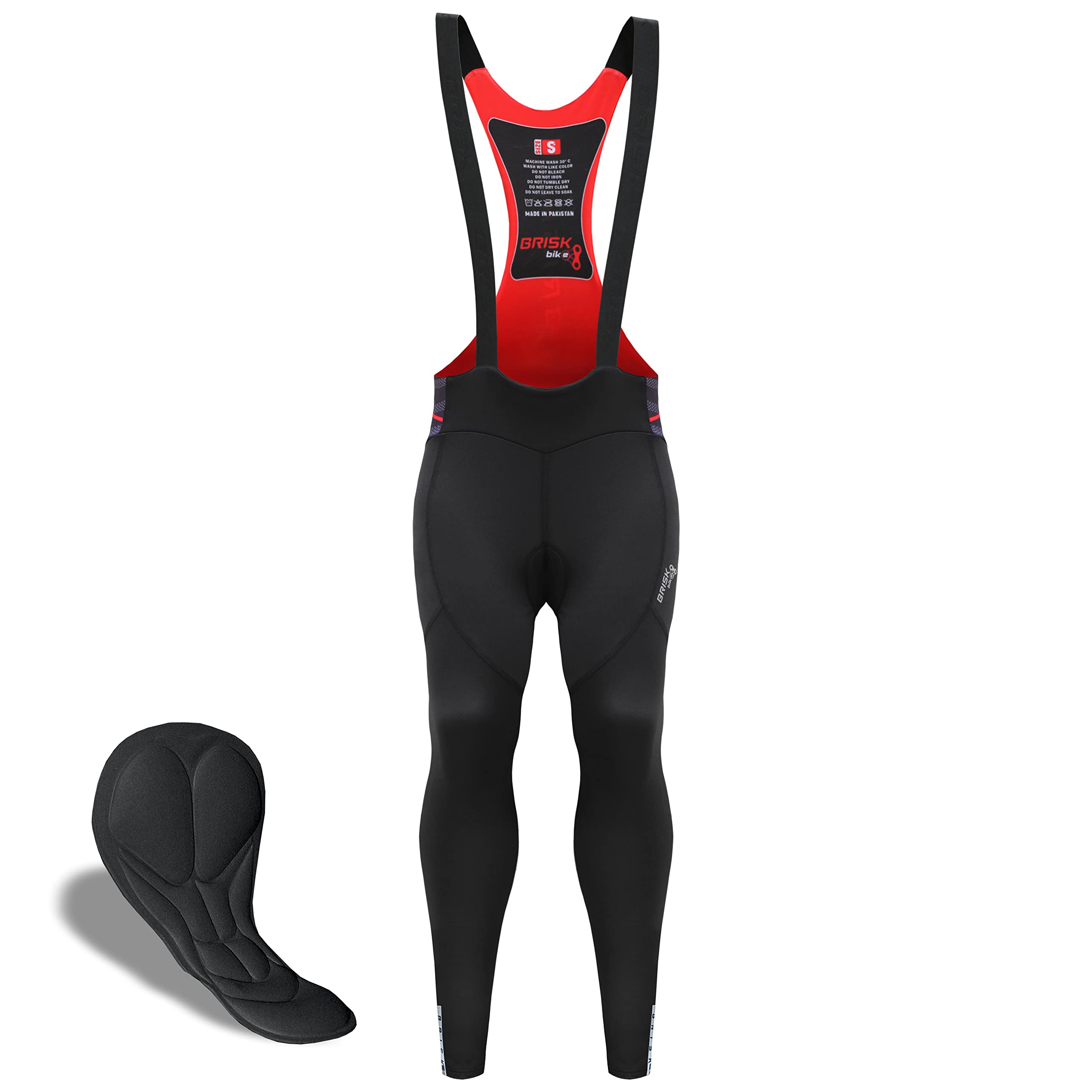 Brisk Bike Men's Cycling Bib Tights – Padded Thermal Bib with Reflective  Zips CoolMax Padding for Cycling Outdoor Activities