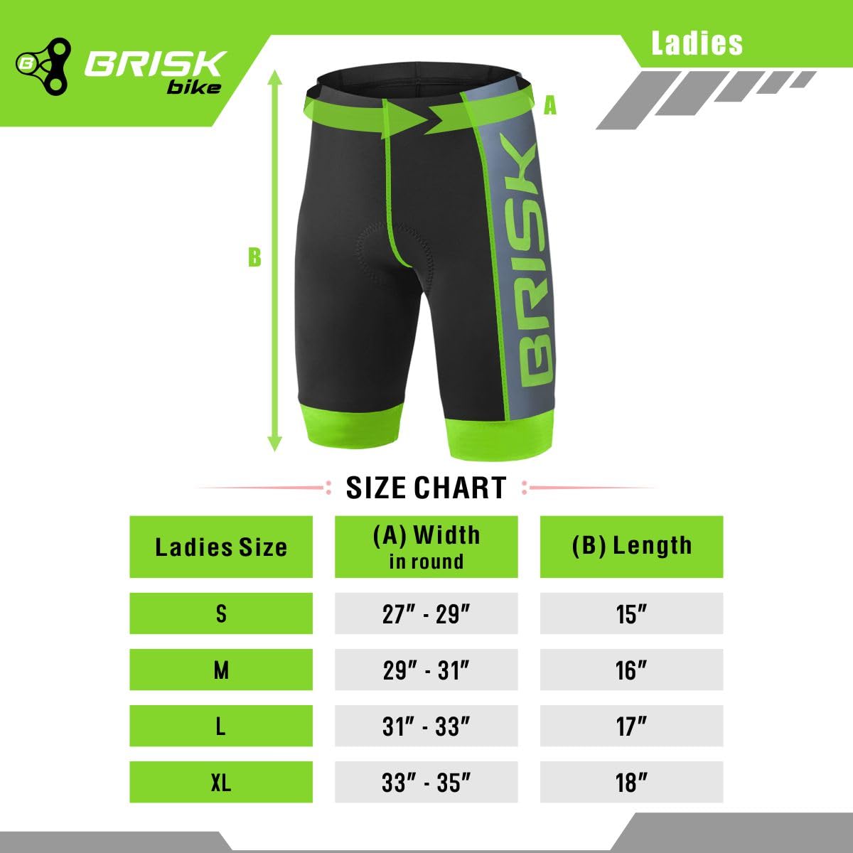 Brisk Bike Women's Cycling Shorts – Padded Compression Fit, Breathable & Moisture-Wicking Bike Shorts for Long Rides