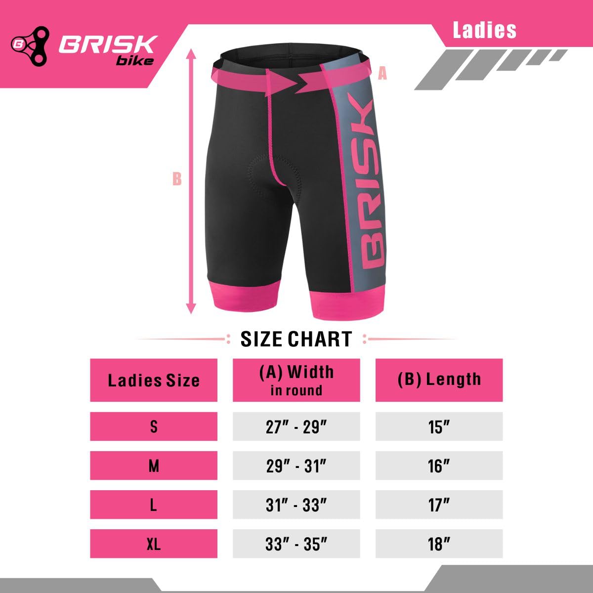 Brisk Bike Women's Cycling Shorts – Padded Compression Fit, Breathable & Moisture-Wicking Bike Shorts for Long Rides