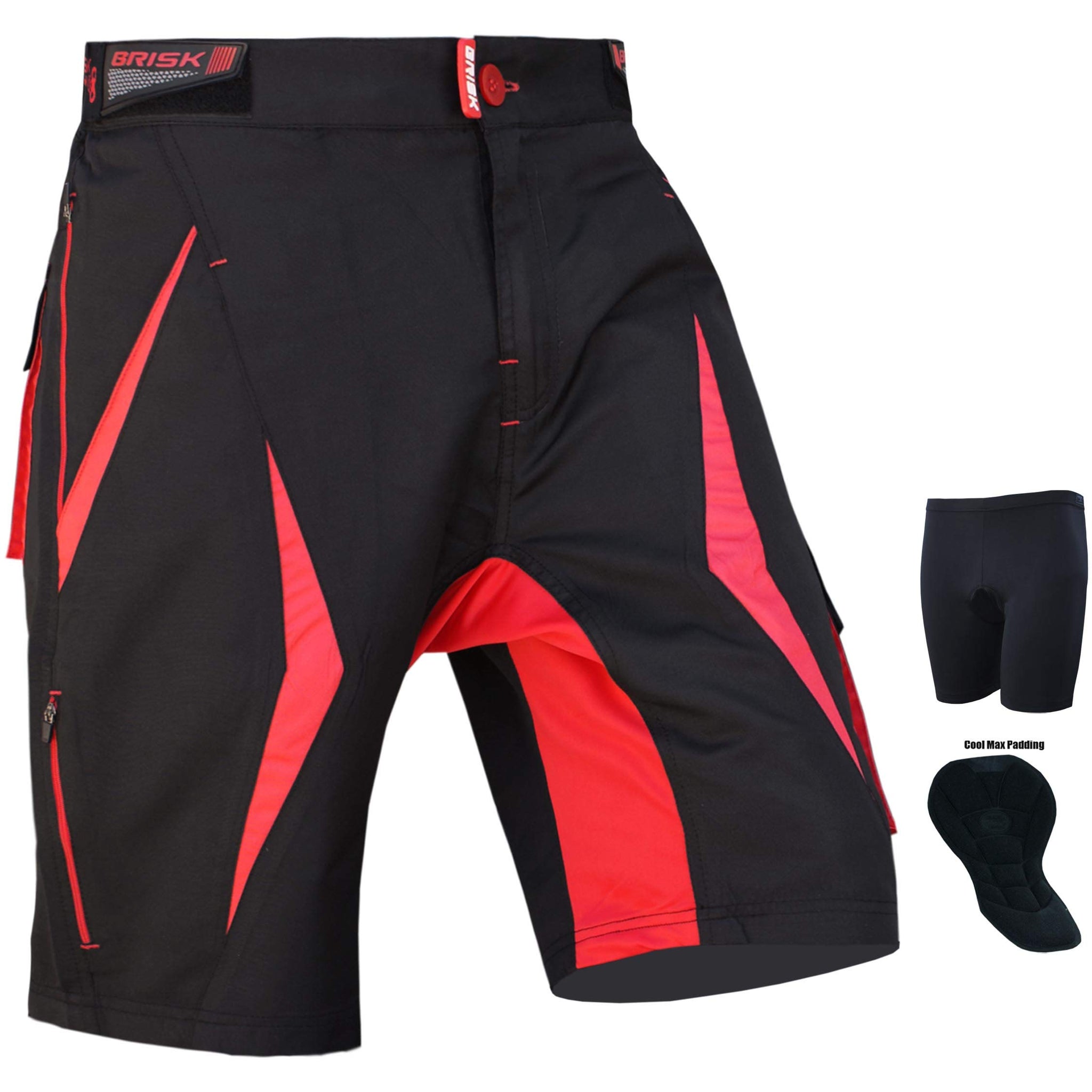 Brisk Bike Men’s MTB Cycling Shorts – Breathable, Lightweight Trail Shorts with Padded Liner & 7 Utility Pockets for Biking, Hiking & Outdoor Sports