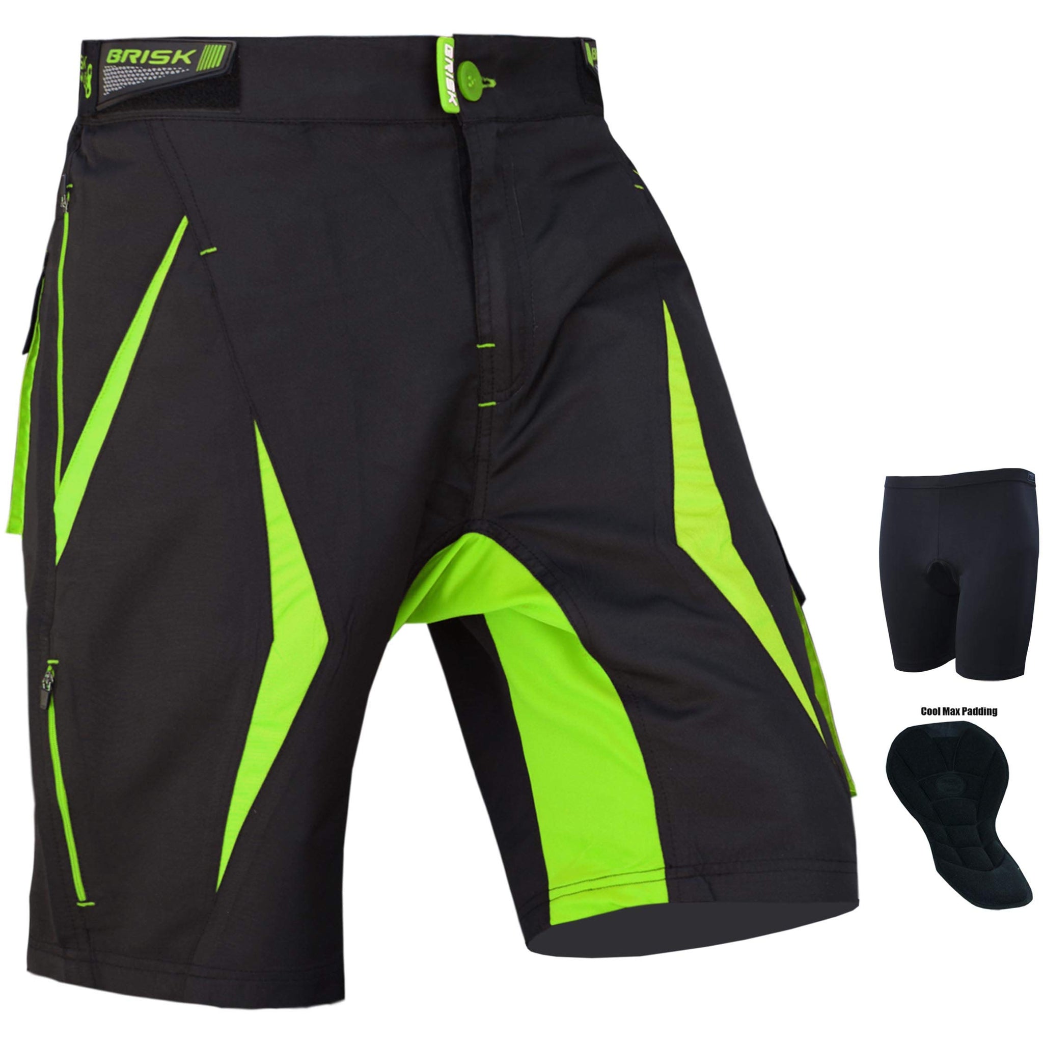 Brisk Bike Men’s MTB Cycling Shorts – Breathable, Lightweight Trail Shorts with Padded Liner & 7 Utility Pockets for Biking, Hiking & Outdoor Sports