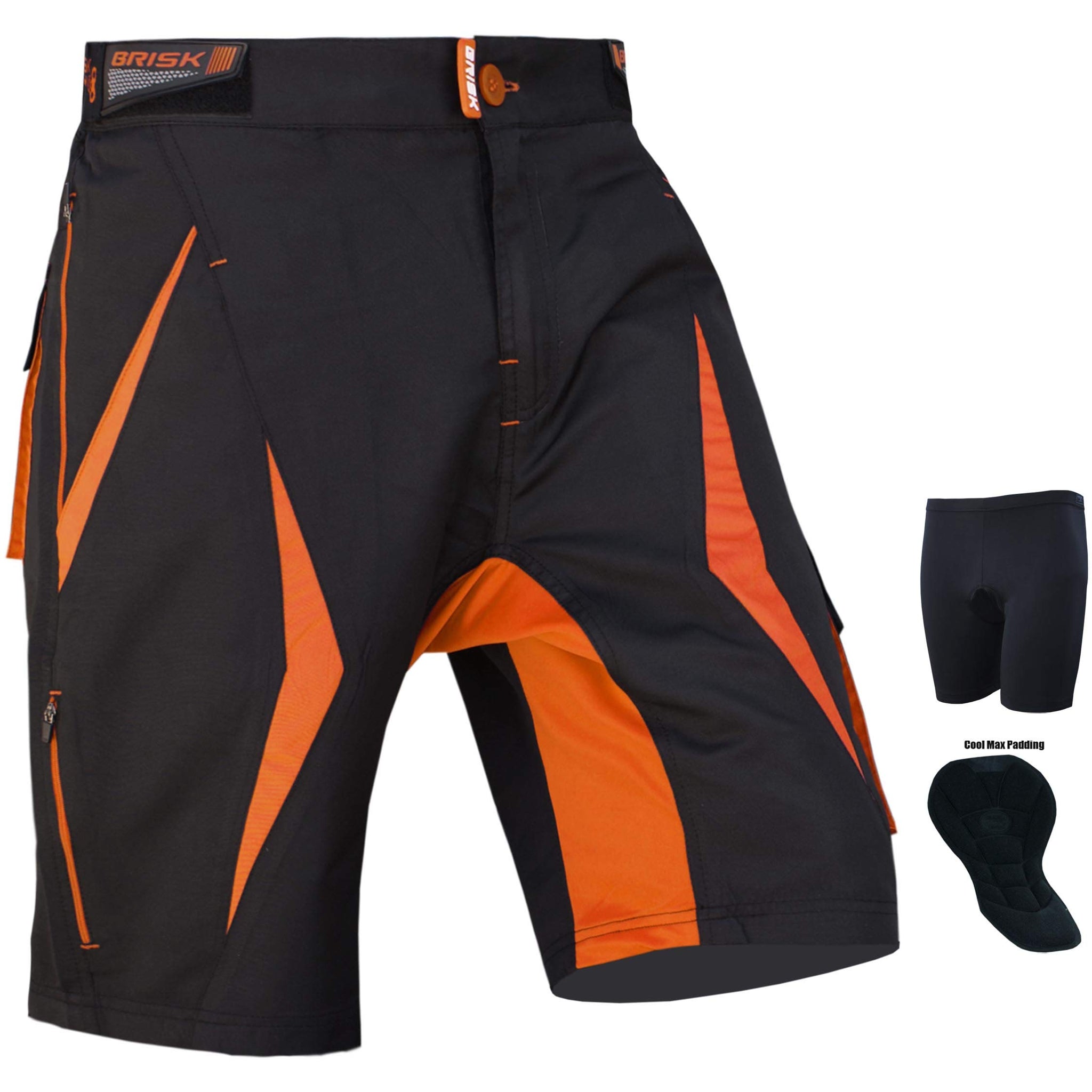 Brisk Bike Men’s MTB Cycling Shorts – Breathable, Lightweight Trail Shorts with Padded Liner & 7 Utility Pockets for Biking, Hiking & Outdoor Sports