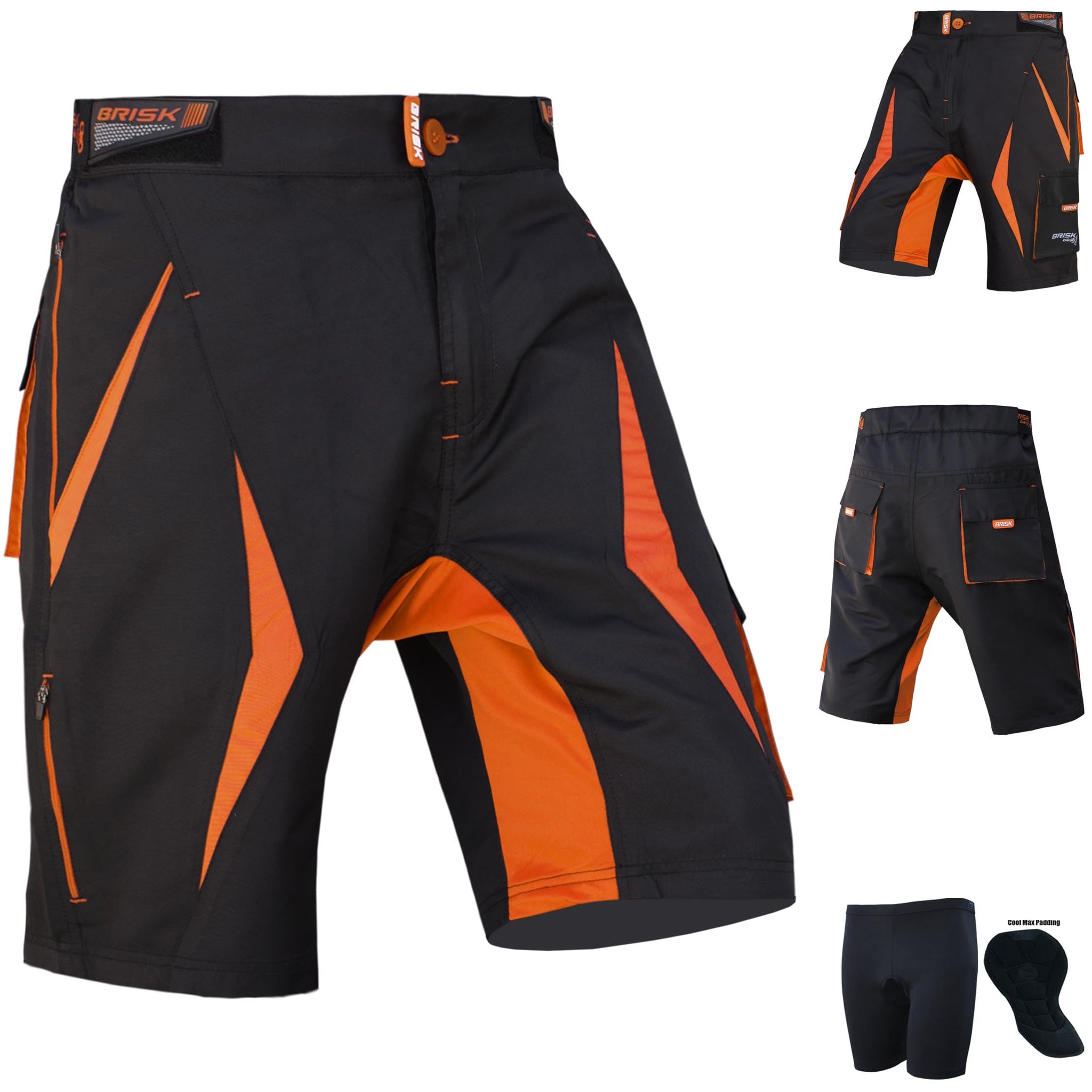 Brisk Bike Men’s MTB Cycling Shorts – Breathable, Lightweight Trail Shorts with Padded Liner & 7 Utility Pockets for Biking, Hiking & Outdoor Sports