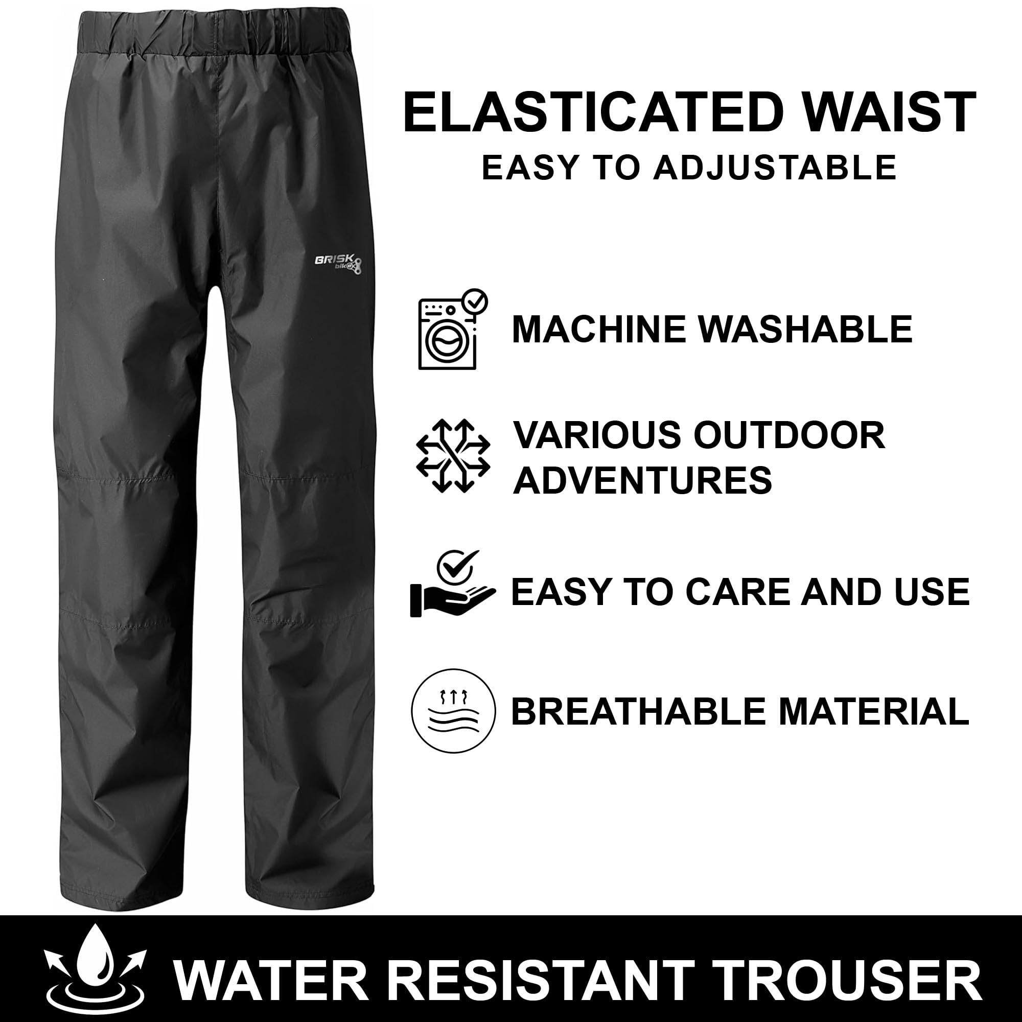 Brisk Bike Unisex Water-Resistant Cycling Trousers — Windproof Bike Pants with Breathable Mesh Lining, Zipper Pockets & Reflective Designs for Night Riding
