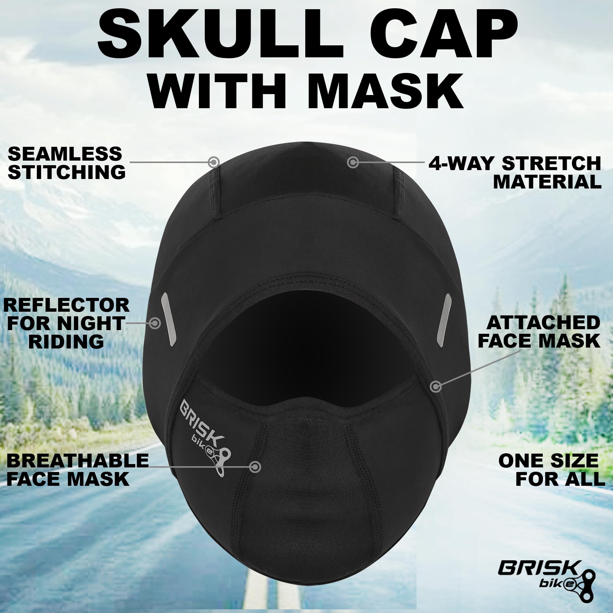 bike under helmet cap and mask Brisk Bike Thermal Skull Cap with Mesh Mask Under-Helmet Liner for Men & Women