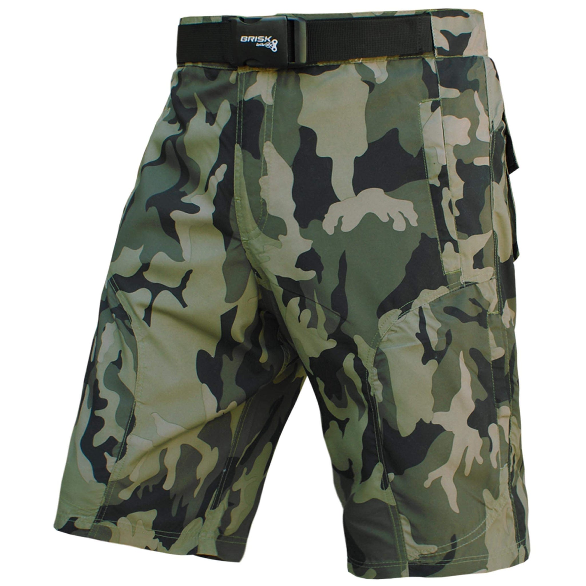 Brisk Bike Men's Camo MTB Shorts – Removable Padded Liner & Adjustable Belt | Lightweight Cycling Cargo Shorts for Trail & Mountain Riding