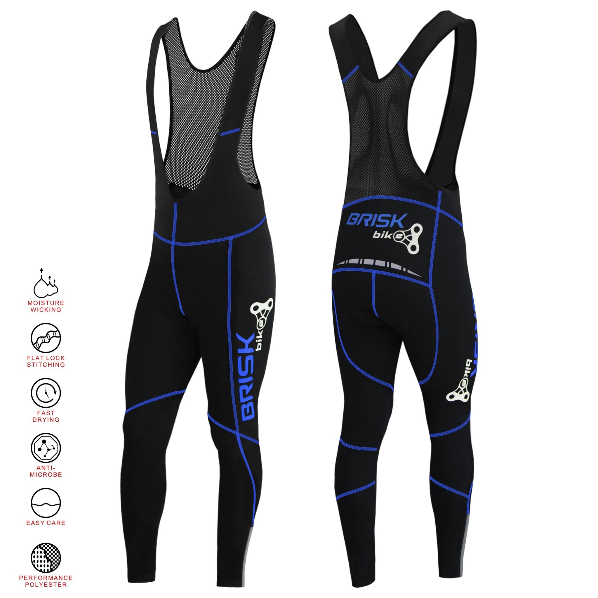 Brisk Bike Men’s Cycling Bib Tights – Padded Thermal Bib with Reflective Zips CoolMax Padding for Cycling Outdoor Activities