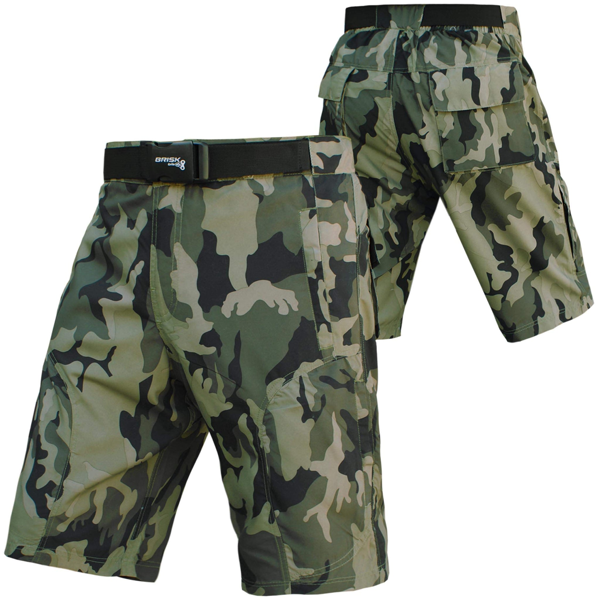 Brisk Bike Men's Camo MTB Shorts – Removable Padded Liner & Adjustable Belt | Lightweight Cycling Cargo Shorts for Trail & Mountain Riding