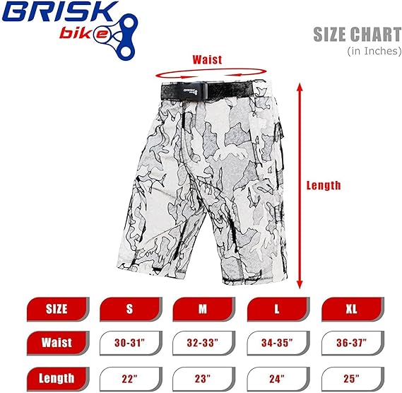 Brisk Bike MTB Cycling Shorts Downhill Off Road inner Shorts - Camo Green, Grey Camo, mens padded bike shorts, mens mountain bike cycling shorts, gel padded bike shorts, padded mtb liner shorts