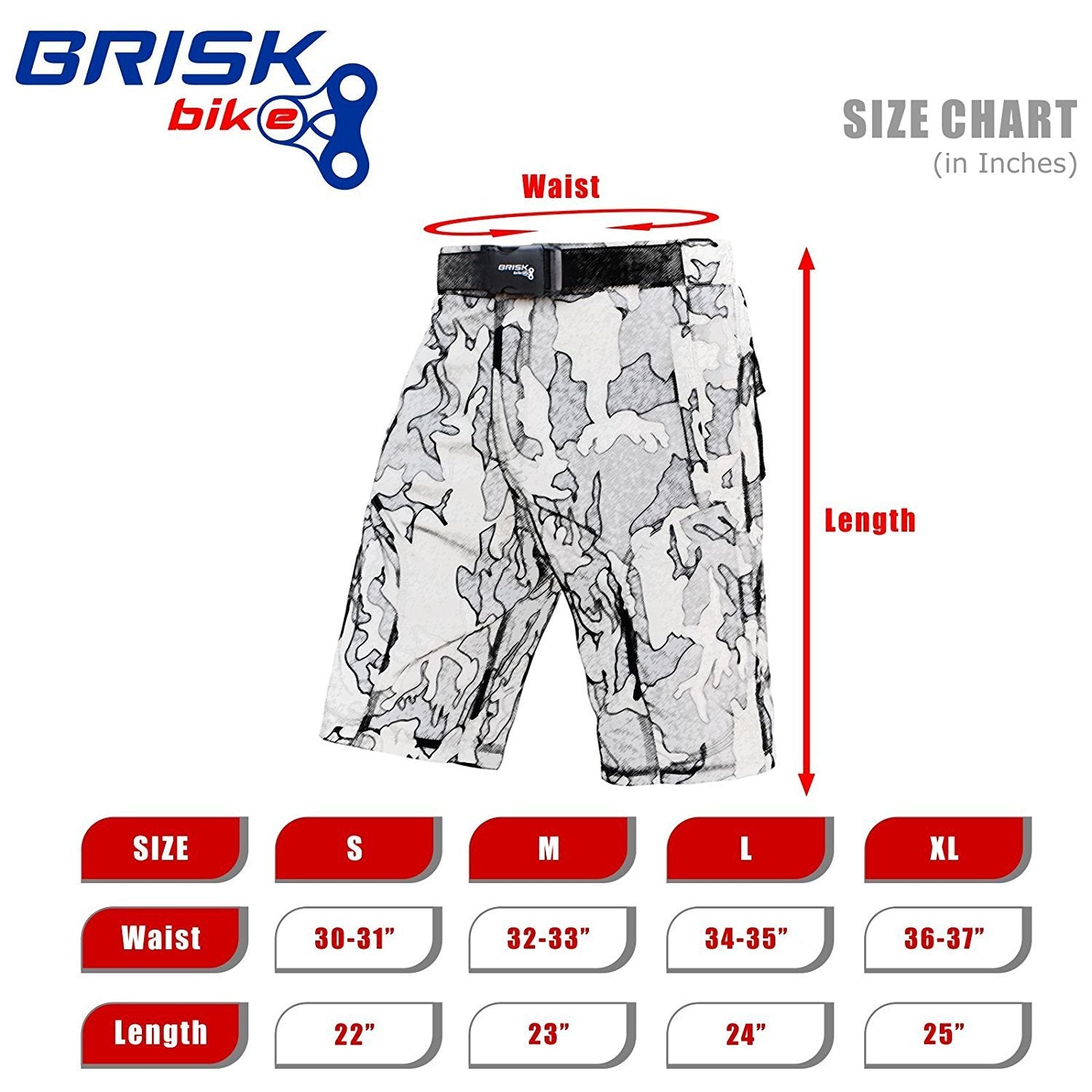 Brisk Bike Men's Camo MTB Shorts – Removable Padded Liner & Adjustable Belt | Lightweight Cycling Cargo Shorts for Trail & Mountain Riding