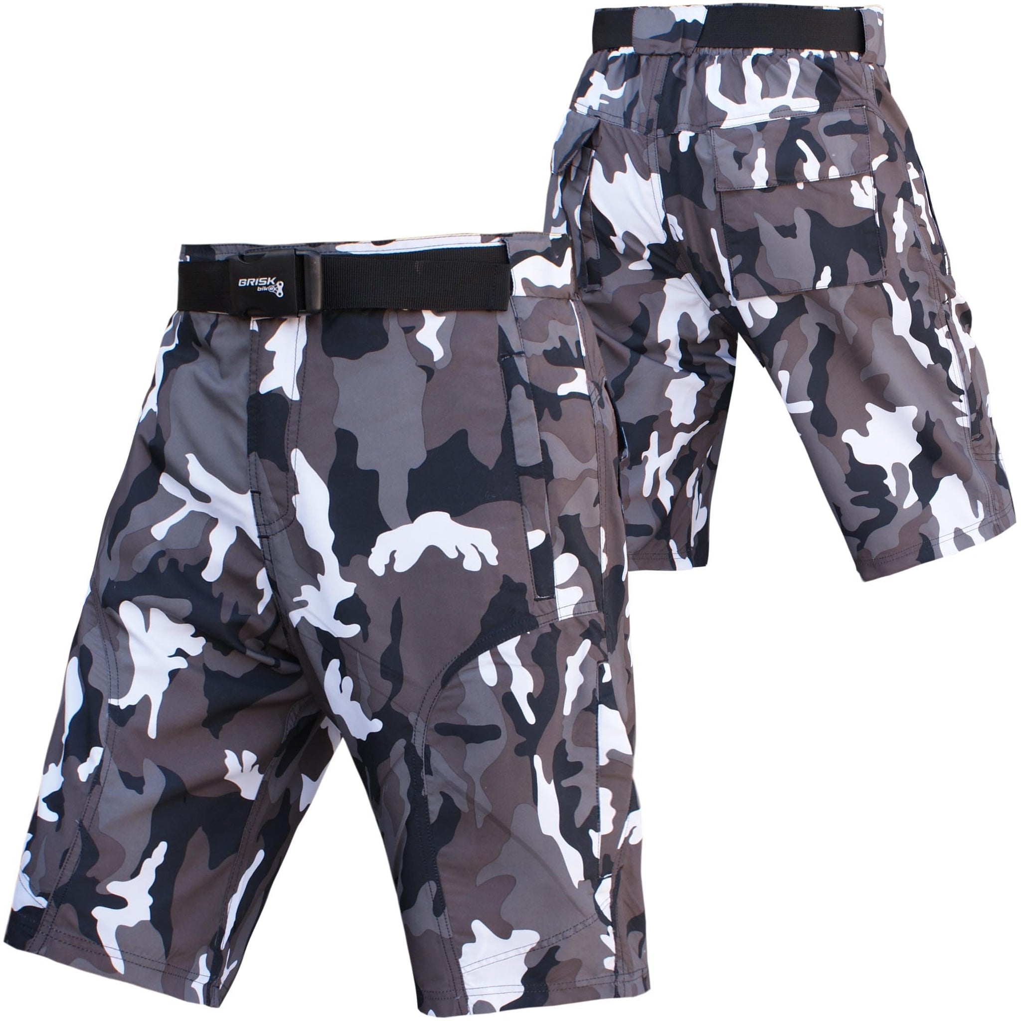 Brisk Bike Men's Camo MTB Shorts – Removable Padded Liner & Adjustable Belt | Lightweight Cycling Cargo Shorts for Trail & Mountain Riding