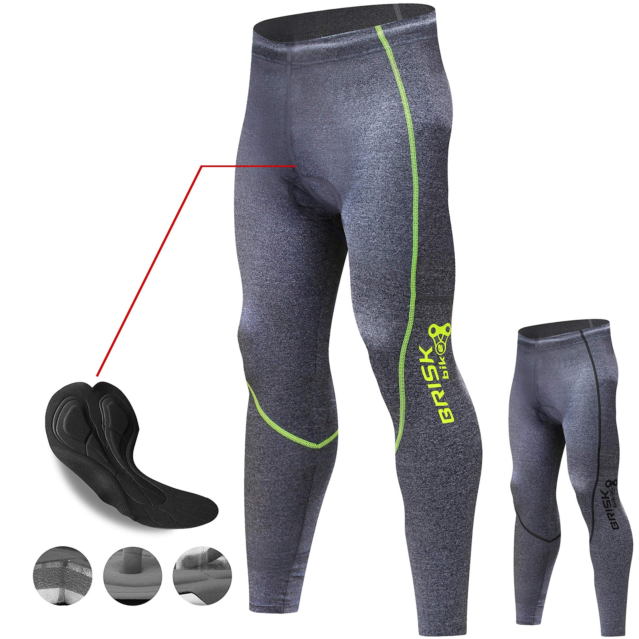 Brisk Bike Men's Cycling Tights Padded Compression Pants with Pocket