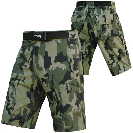 Brisk Bike MTB Cycling Shorts Downhill Off Road inner Shorts - Camo Green, Grey Camo, mens padded bike shorts, mens mountain bike cycling shorts, gel padded bike shorts, padded mtb liner shorts